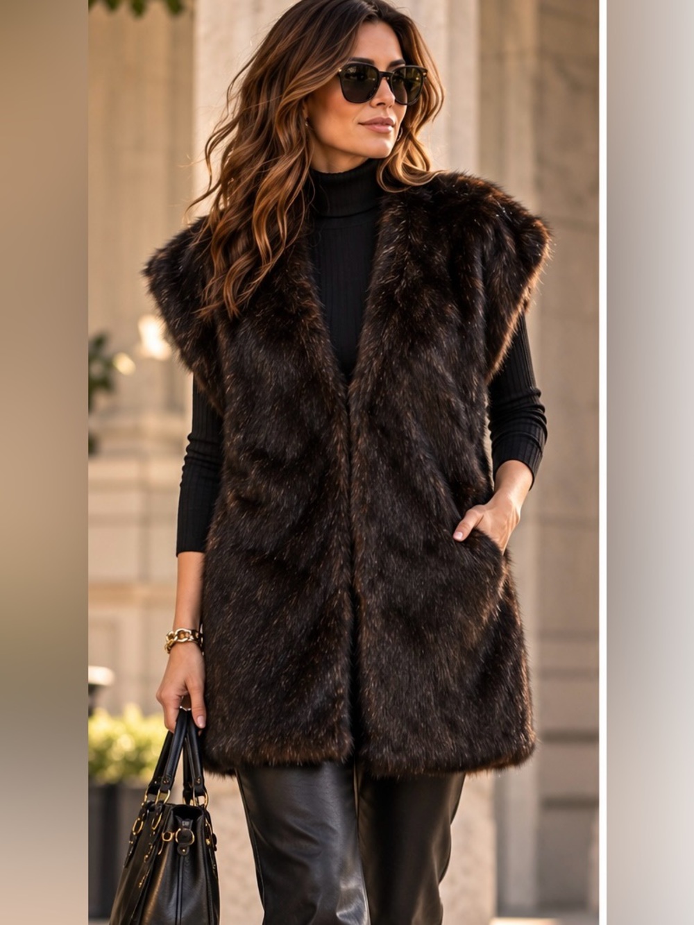Faux Mink Longline Vest 70s Glam Dolman Sleeve GILI Size 10